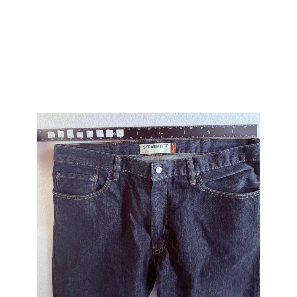 Levi's 505 Straight Fit Regular Jeans Mens 39x30 Dark Blue‎ Denim Stretch Travel